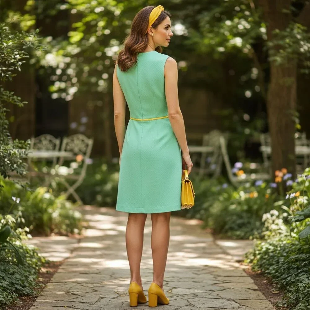 Vintage 1960s 70s Handmade Green A-Line Sleeveless Dress - Picture 4 of 11